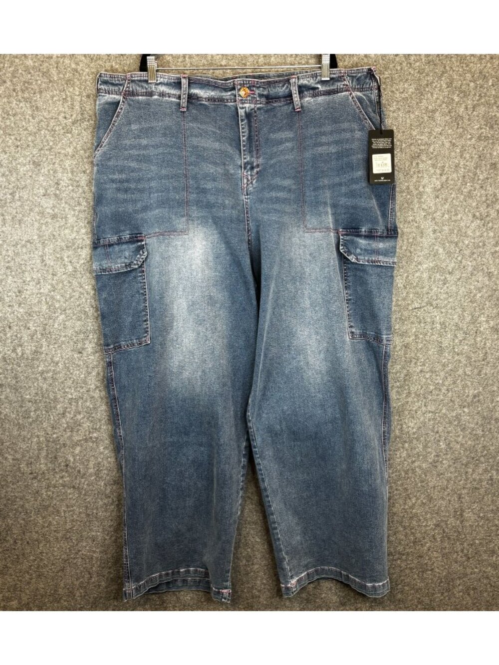 True Religion Womens 46 x 32 " Cargo Jeans Medium Tide Wash Denim Straight NWT